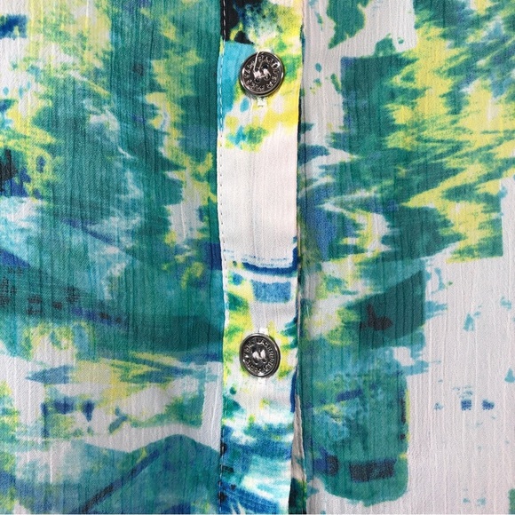 Karl Lagerfeld Sheer Roll Tab Sleeve High/Low Blouse Medium - Picture 3 of 6